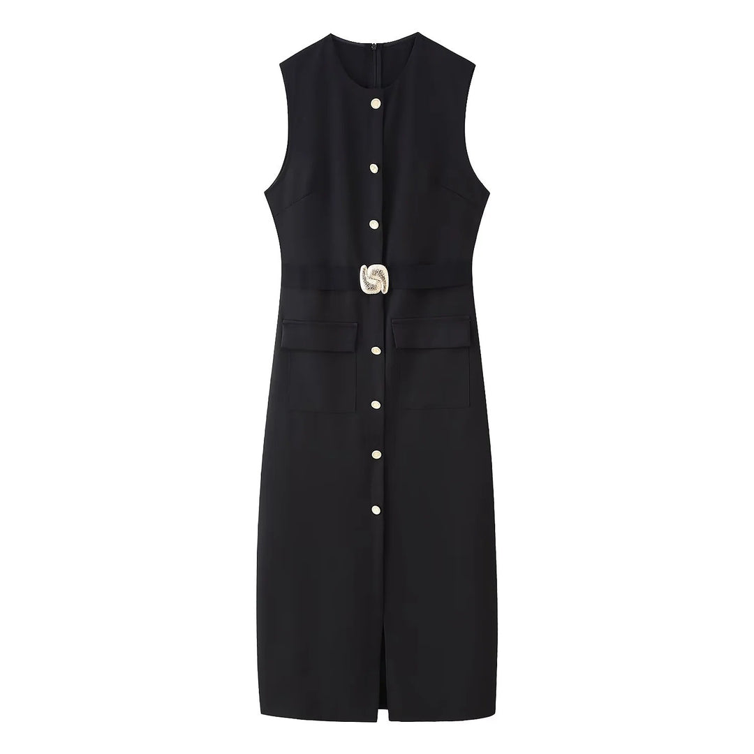 Damen Utility Midi Kleid mit Gürtel-Taille und Taschen-Detail Drune