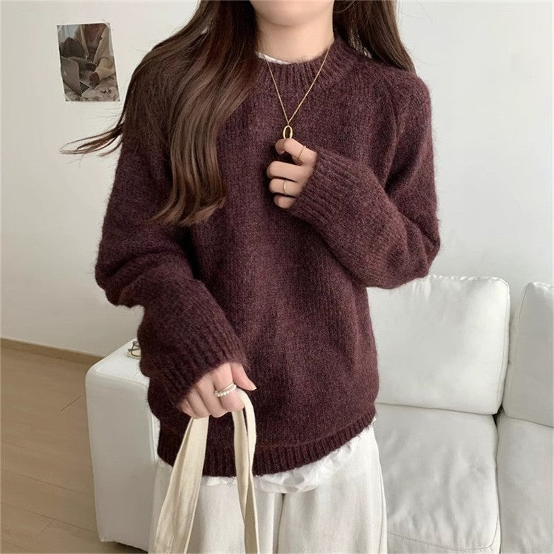 Damen lässiger Strickpullover mit Rundhalsausschnitt und weichem Material Drune