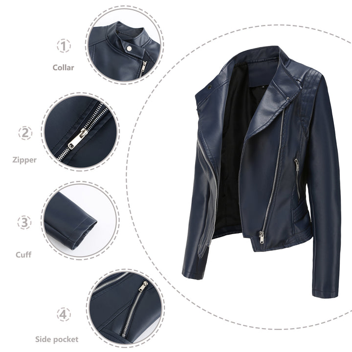 Damen nan kurze taillierte Bikerjacke aus Kunstleder mit asymmetrischem Reißverschluss Drune