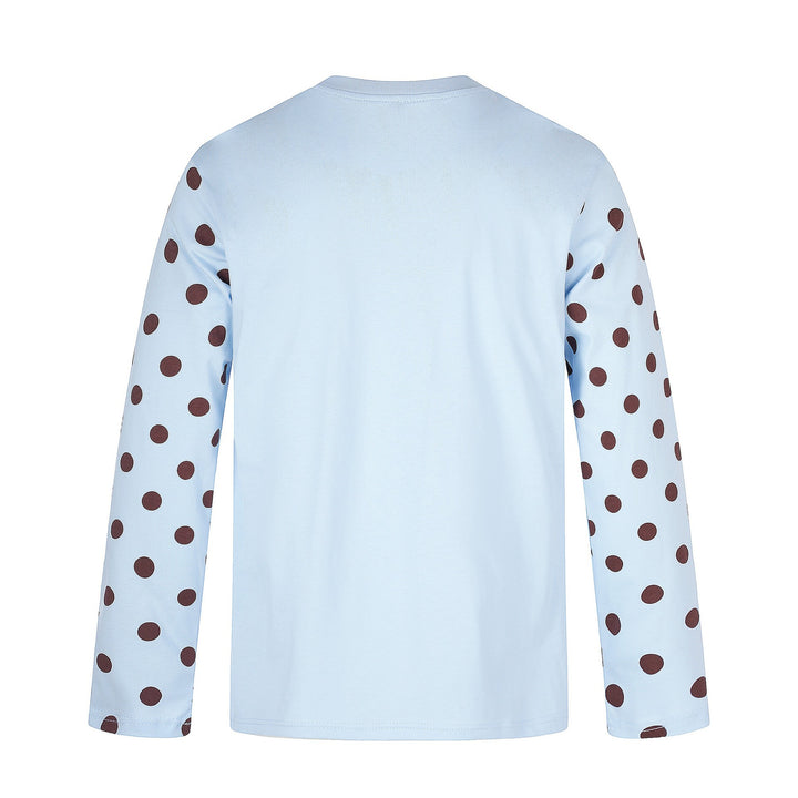 Damen Langärmliges Statement-Shirt mit Polka‑Dot-Ärmeln und Zahlendruck Drune
