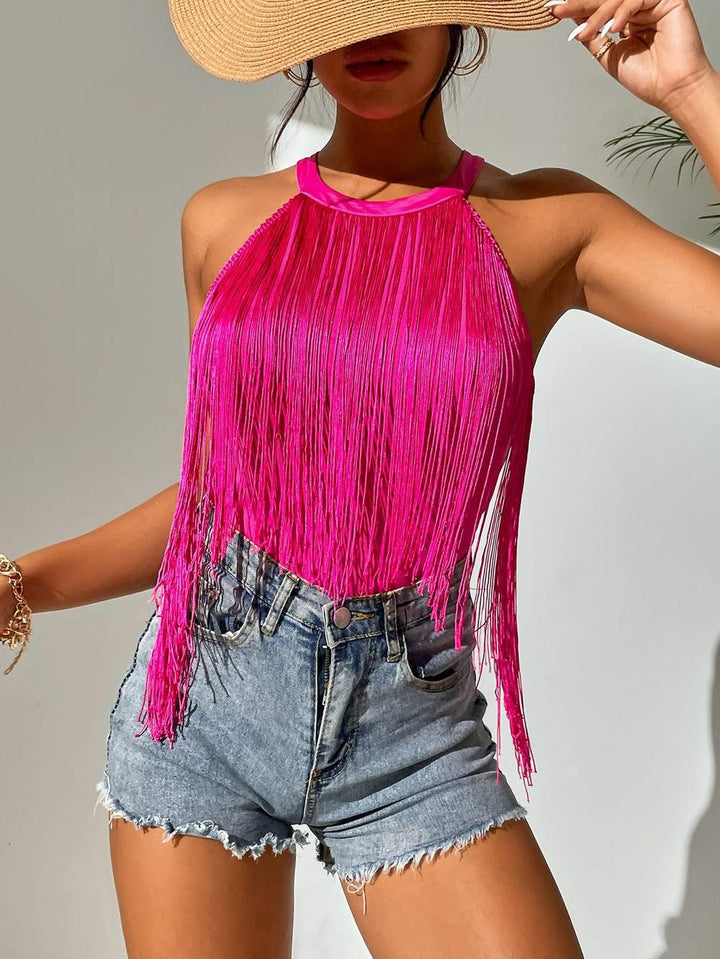 Damen Top mit Fransen und Halterneck-Design Drune