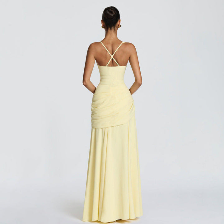 Damen Maxikleid mit dekorativen Rüschendetails und eleganter Taillierung Drune