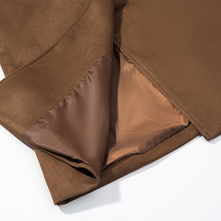 Damen Langer Doppelreiher-Wollmixmantel mit klassischem Revers und Pattentaschen Drune