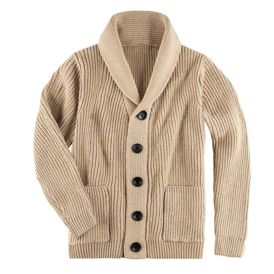Damen Grobstrick Pulloverjacke mit elegantem Schalkragen und knöpfen Drune