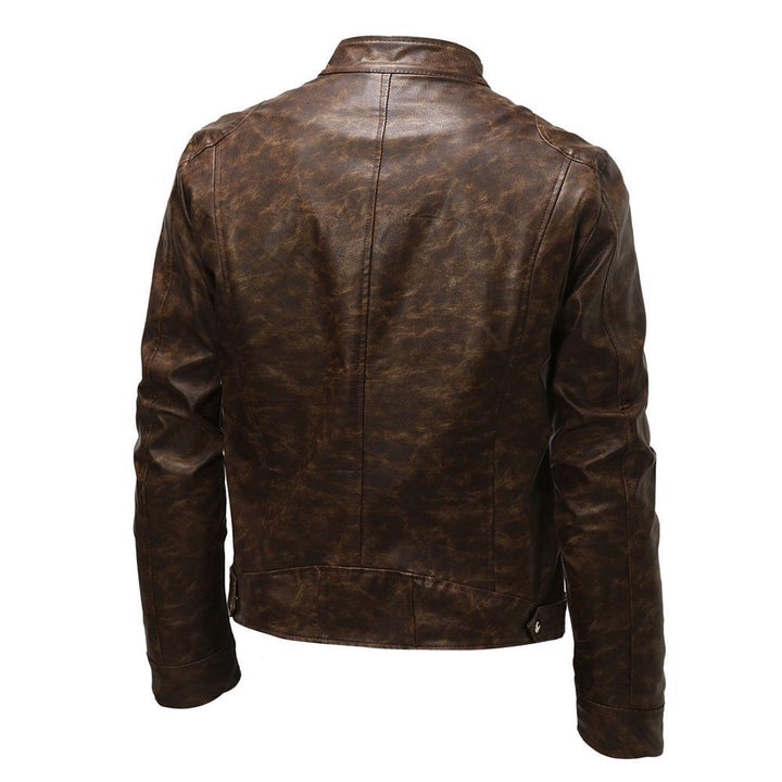 Herren Lederjacke im Vintage‑Look mit Stehkragen und Reißverschluss-Details Drune
