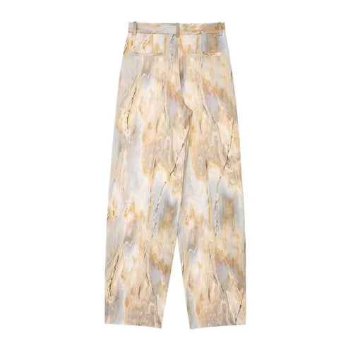 Damen nan weite Palazzo-Hose mit hohem Bund und marmoriertem Druck Drune