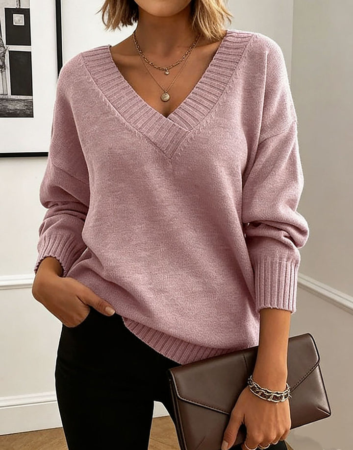 Damen Feinstrickpullover mit tiefem V-Ausschnitt und überschnittener Schulter Drune