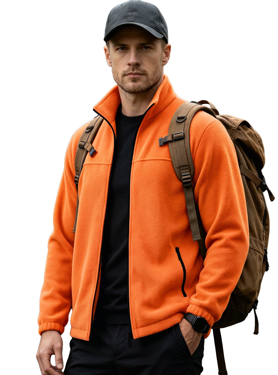 Herren Leichte Outdoor-Fleecejacke mit Stehkragen und Reißverschlusstaschen Drune