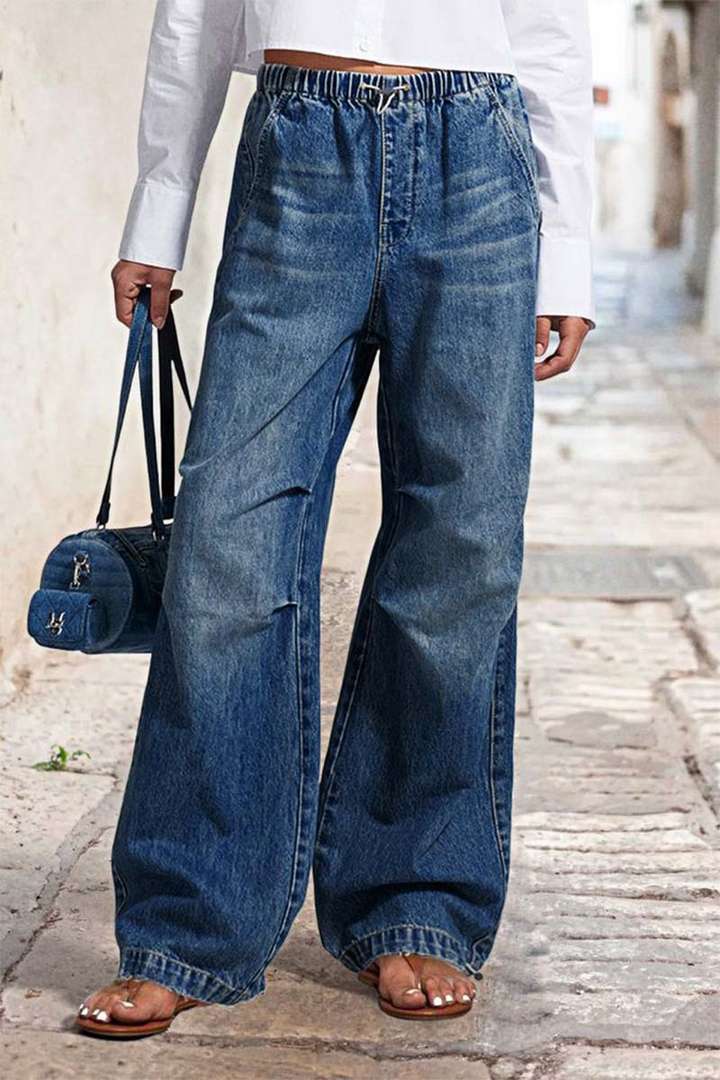 Damen Weite Denim-Hose mit elastischem Bund und lässigem Schnitt Drune