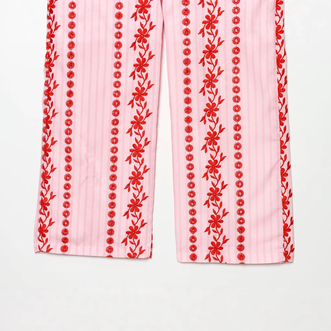 Damen Hochtaillierte Palazzo-Hose mit floraler Stickerei Drune