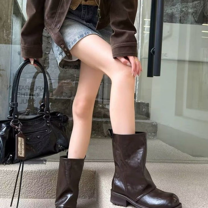 Damen Modische Stiefel mit Blockabsatz Drune