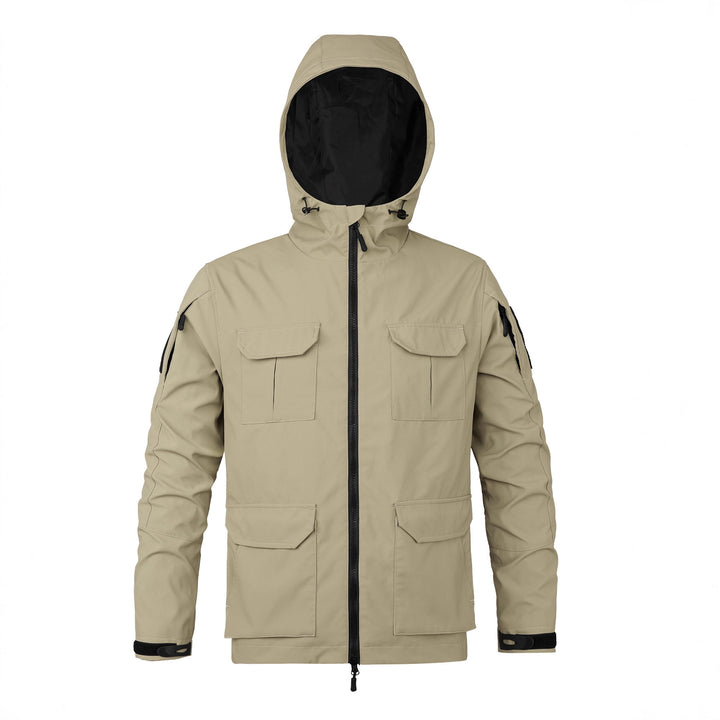 Herren  Kapuzen wasserabweisende Feldjacke mit mehreren Taschen mit Klappe und verstellbarem Zugkordel Drune