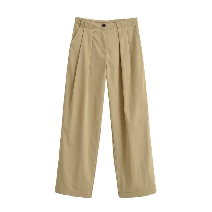Damen Weite High Waist Hose mit Bundfalten, Bügelfalte und Eingrifftaschen Drune