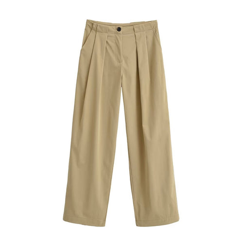 Damen Weite High Waist Hose mit Bundfalten, Bügelfalte und Eingrifftaschen Drune