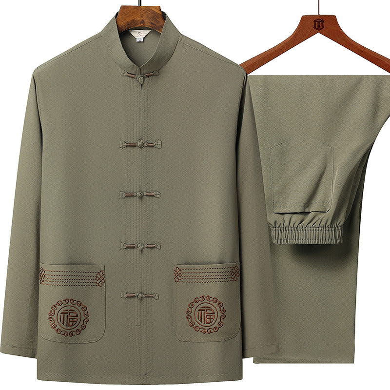Herren nan traditionelles Tang-Anzug Set mit Stehkragen, Knotenverschlüssen und dezenten Stickdetails Drune