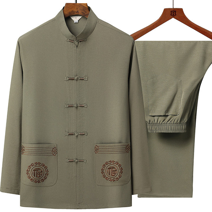 Herren nan traditionelles Tang-Anzug Set mit Stehkragen, Knotenverschlüssen und dezenten Stickdetails Drune