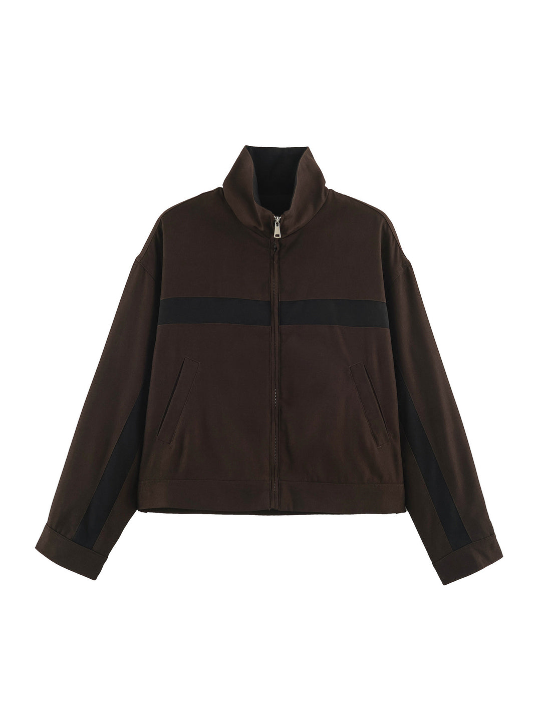 Damen Boxy-Cropped-Übergangsjacke mit Stehkragen, kontraststreifen und Eingrifftaschen Drune