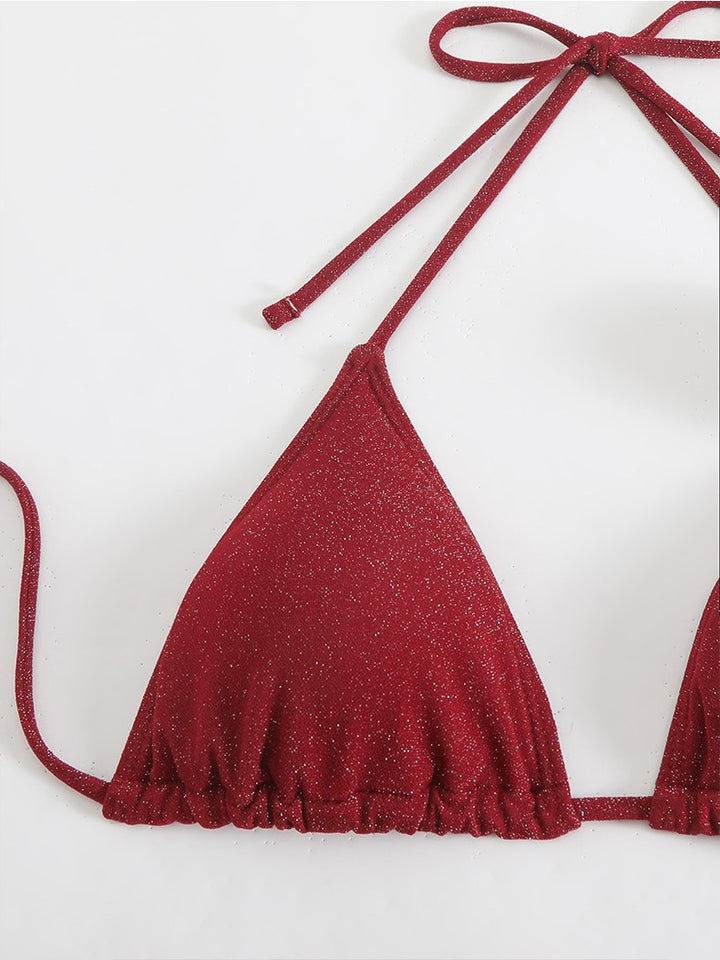 Damen Glitzernder Triangel-Bikini mit elegantem Wickelrock Drune