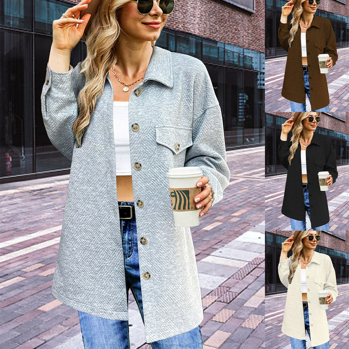 Damen Longline Oversize Hemdjacke mit aufgesetzten Pattentaschen und Strukturstoff Drune