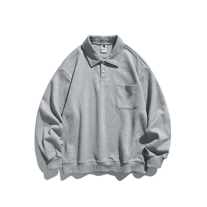 Unisex Oversize-Poloshirt-Sweatshirt mit Brusttasche und Rippsaum Drune