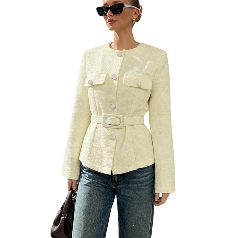 Damen Modische Jacke mit Taillengürtel Drune