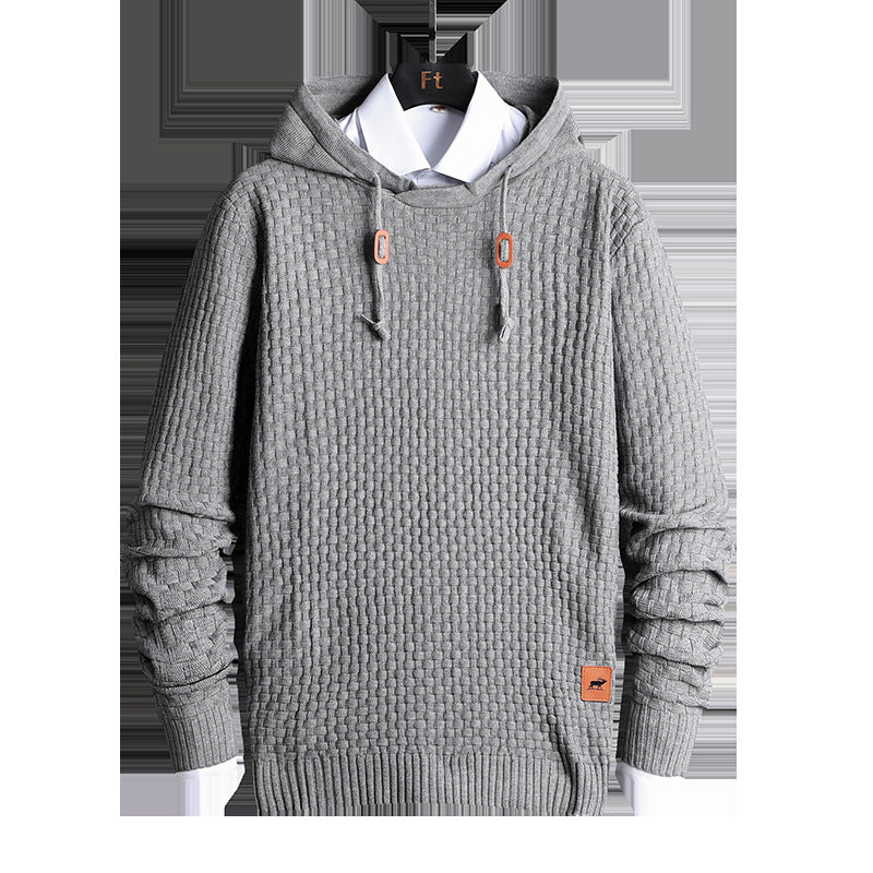 Herren Strukturiertes Kapuzenstrick-Pullover mit Reliefstruktur Drune