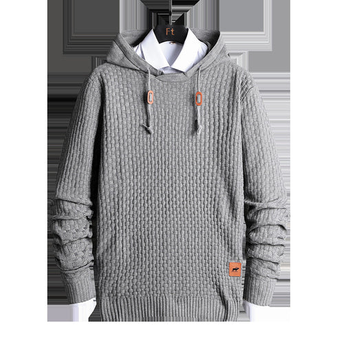Herren Strukturiertes Kapuzenstrick-Pullover mit Reliefstruktur Drune