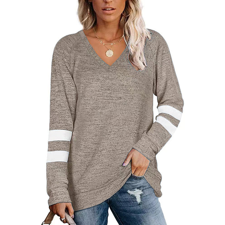 Damen Sportliches Langarmshirt mit V-Ausschnitt und Streifen-Details Drune