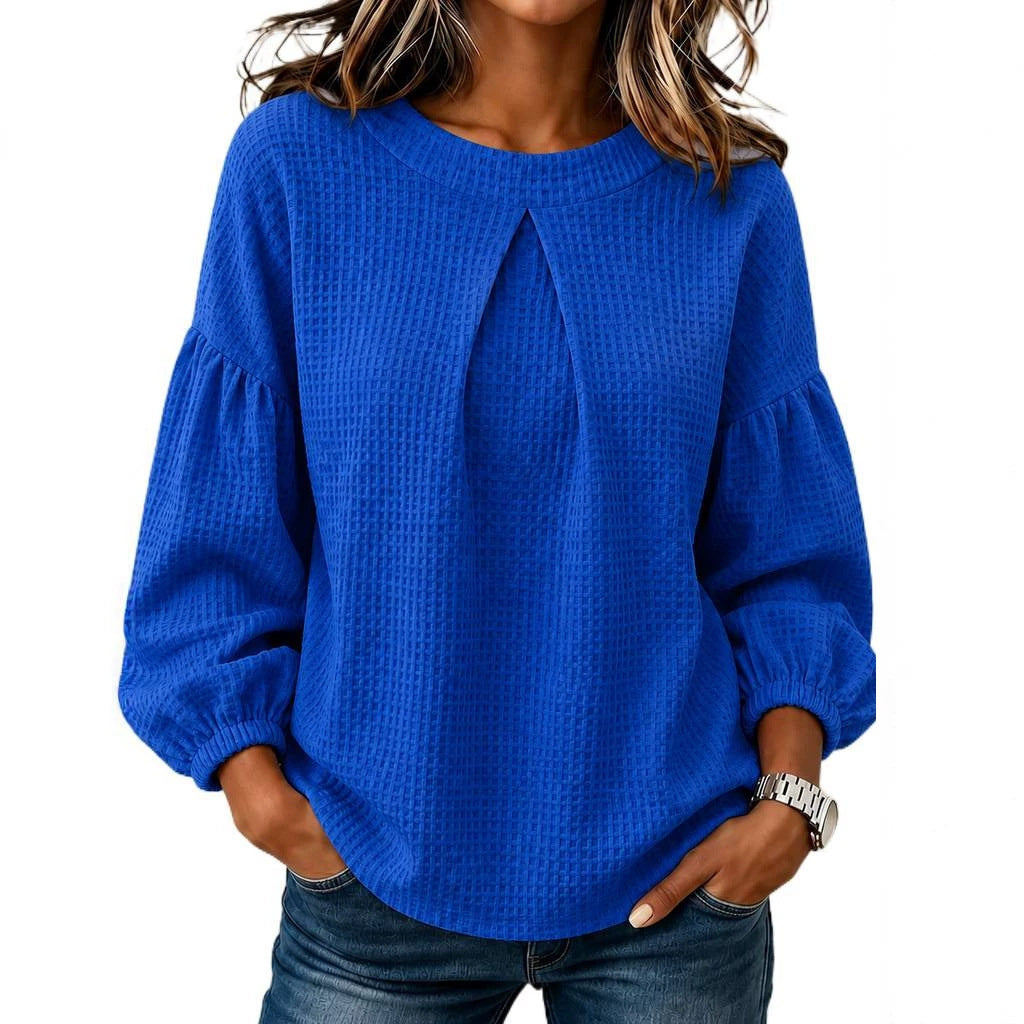 Damen Waffelstrick-Longsleeve mit Balloonärmeln und Vordernaht-Schlitz Drune