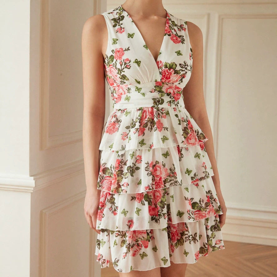 Damen Sommerliches Kleid mit Rüschen und floralem Muster Drune
