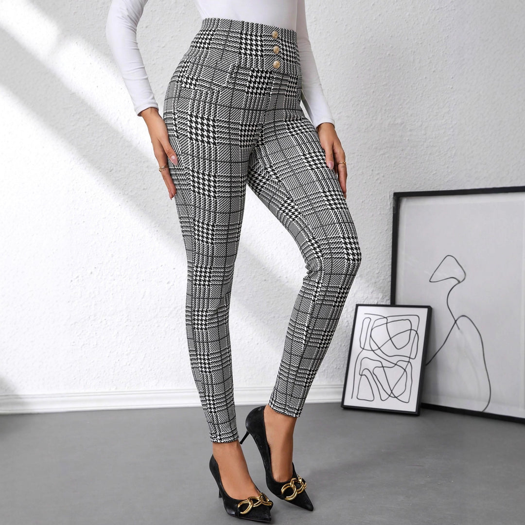 Damen Karierten High-Waist Hosen Drune