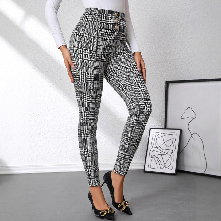 Damen Karierten High-Waist Hosen Drune