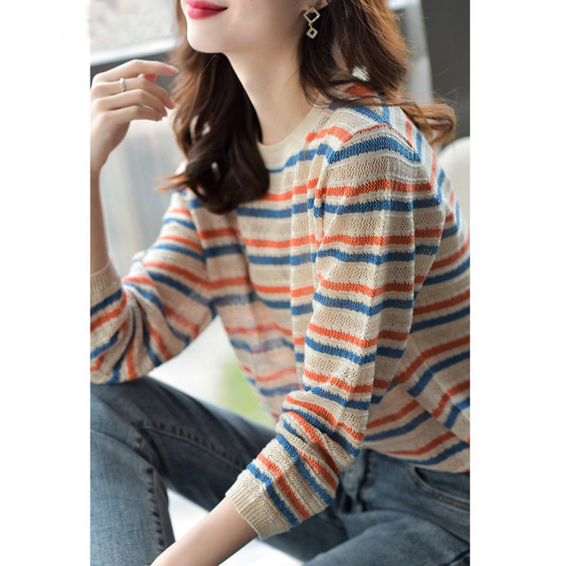Damen lässiger Strickpullover mit Streifenmuster Drune