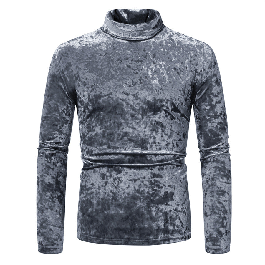 Herren Figurbetontes Samt-Longsleeve mit Stehkragen und leichtem Stretch Drune