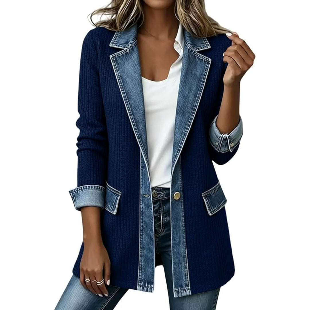 Damen Strickblazer mit Jeansbesatz und Reverskragen Drune