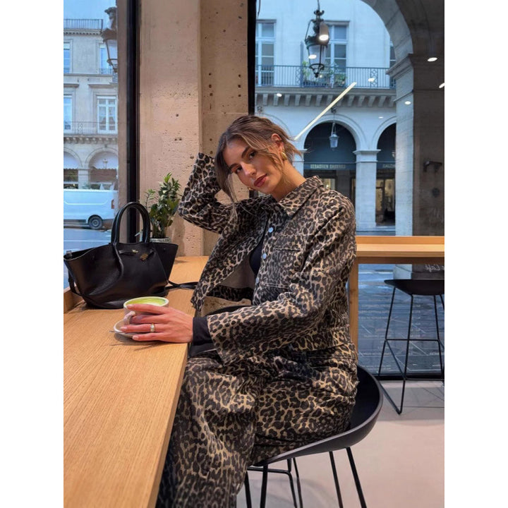 Damen lässige Leo-Print Jacke mit praktischen Taschen Drune