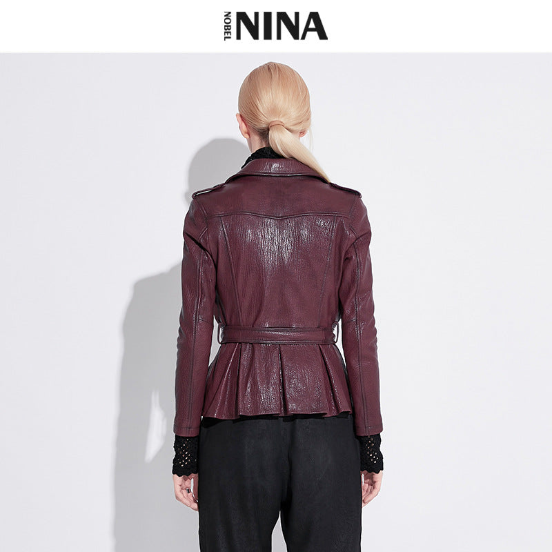 Damen Stylische Lederbikerjacke mit tailliertem Schnitt Drune