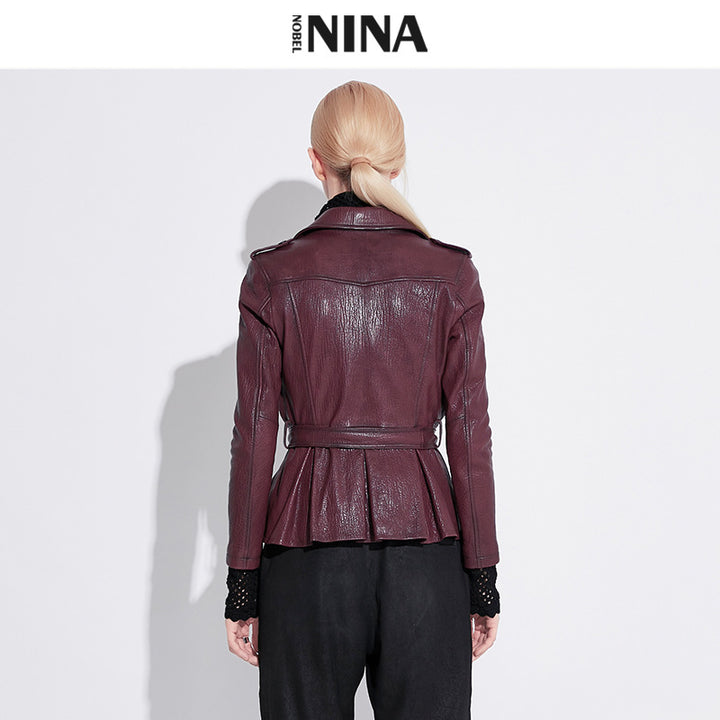 Damen Stylische Lederbikerjacke mit tailliertem Schnitt Drune