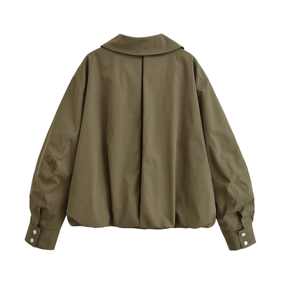Damen Oversize-Bomberjacke mit Taillenriemen und Stehkragen Drune