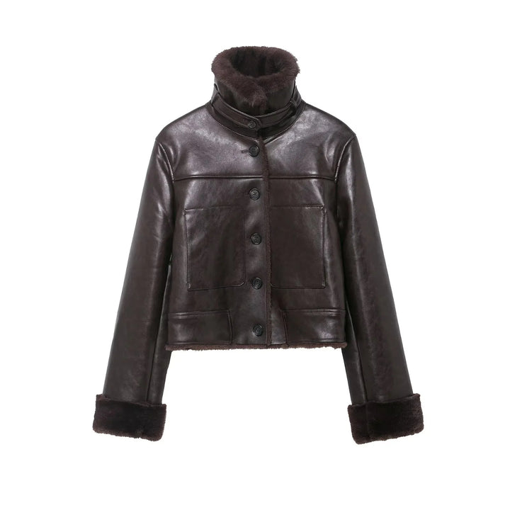 Damen nan cropped Fliegerjacke mit Teddyfutter und verstellbarem Halsriemen Drune