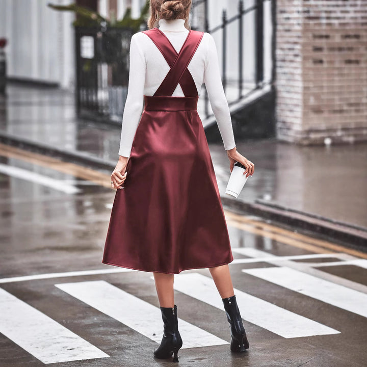 Damen elegantes Midikleid mit knöpfbarem Detail und tailliertem Schnitt Drune