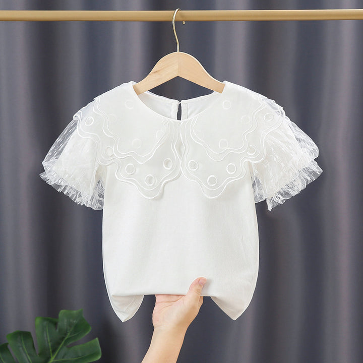 Mädchen Bluse mit transparenten Tüllärmeln und floralem Design Drune