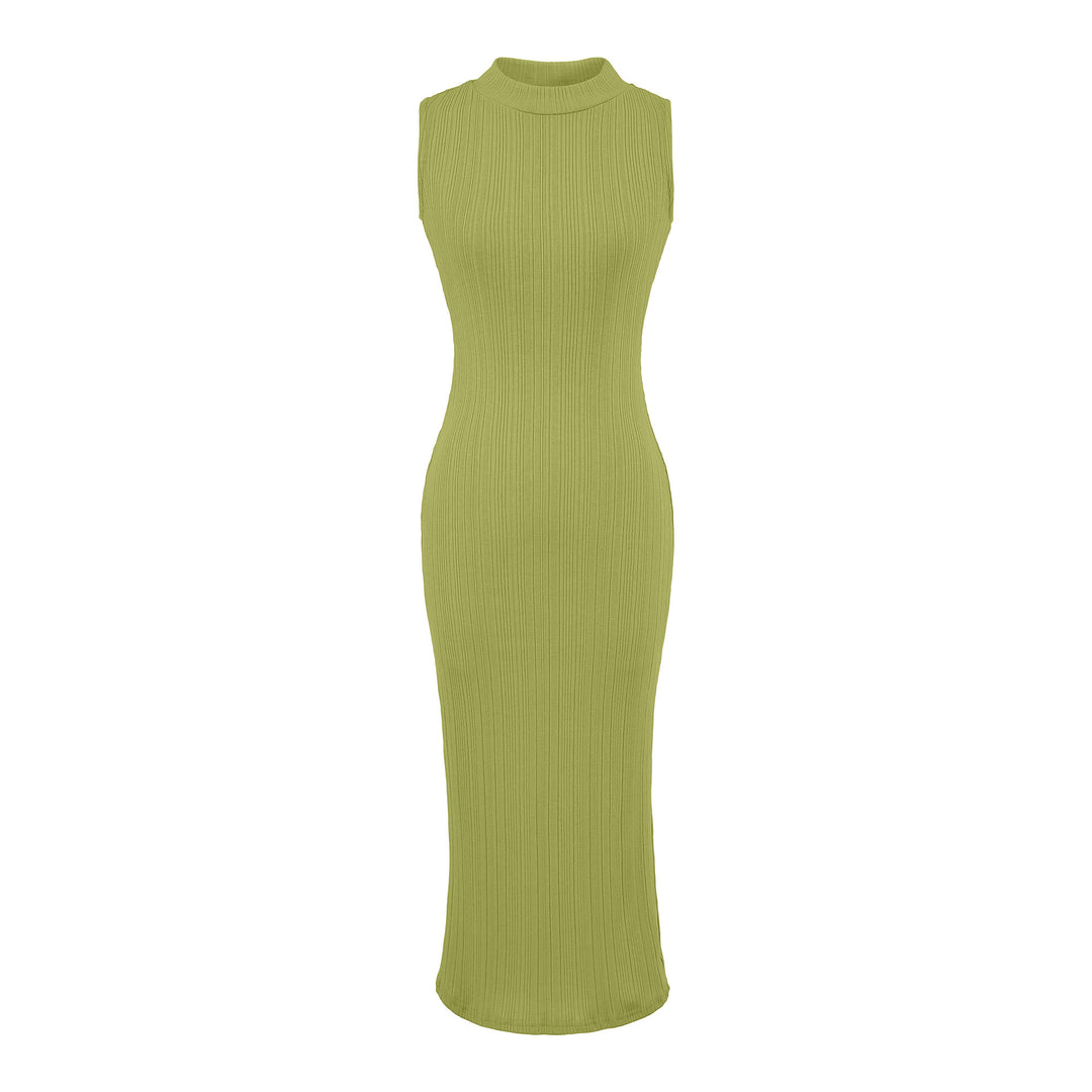 Damen Midikleid in Rippstrick, ärmelloses Slim‑Fit mit Stehkragen Drune