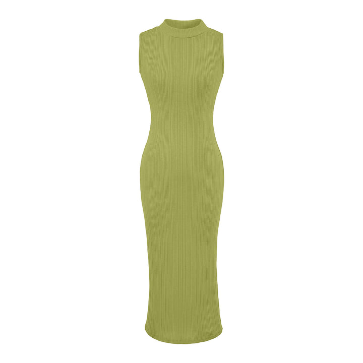 Damen Midikleid in Rippstrick, ärmelloses Slim‑Fit mit Stehkragen Drune