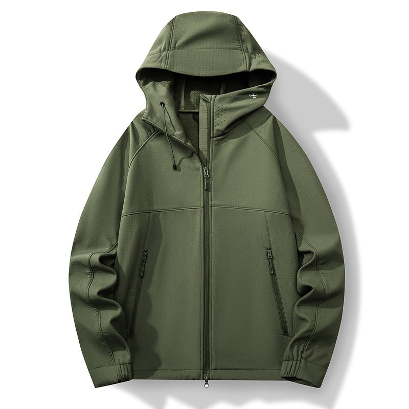 Herren Atmungsaktive Softshell-Hybridjacke mit Kapuze, Fleece-Innenfutter und Zwei-Wege-Reißverschluss Drune