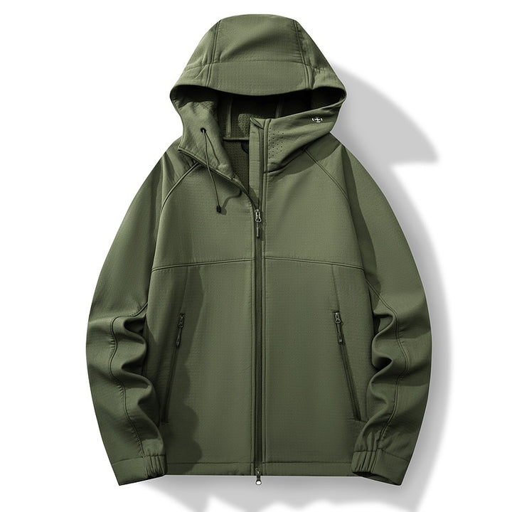 Herren Atmungsaktive Softshell-Hybridjacke mit Kapuze, Fleece-Innenfutter und Zwei-Wege-Reißverschluss Drune