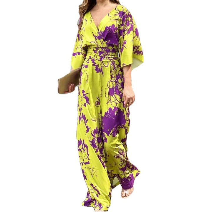 Damen Eleganter Jumpsuit im floralen Design mit weitem Beinschnitt Drune