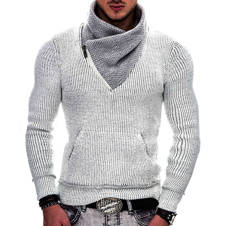 Herren modischer Pullover mit breitem Kragen und innovativer Zip-Detail Drune