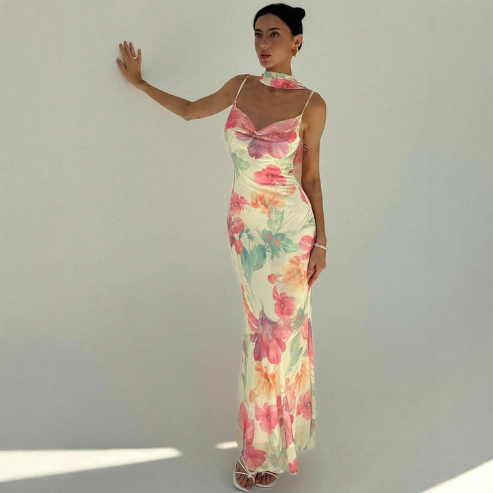 Damen Maxikleid mit raffinierten Spaghettiträgern und floralem Design Drune
