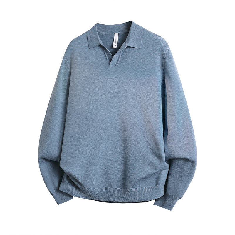 Unisex Oversized Polokragen-Feinstrickpullover mit weitem Schnitt Drune